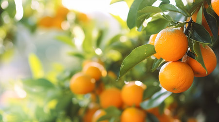bunch of oranges fruit on branches. Generative AIの素材