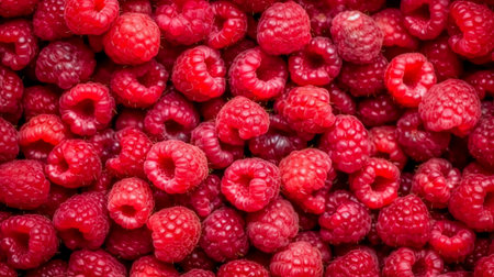 Background of fresh sweet red raspberries arranged together representing concept of healthy diet. Generative AIの素材