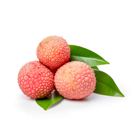 Juicy Lychee and leaves isolated on white background. Generative AIの素材