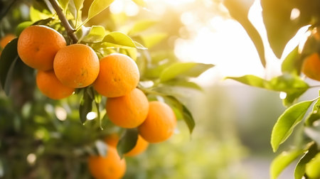 bunch of oranges fruit on branches. Generative AIの素材
