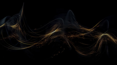 Black abstract background design. Modern wavy line pattern. blank space for text. Generative AIの素材