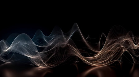 Black abstract background design. Modern wavy line pattern. blank space for text. Generative AIの素材