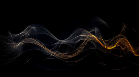 Black abstract background design. Modern wavy line pattern. blank space for text. Generative AIの素材