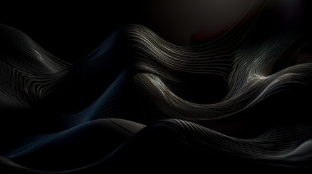 Black abstract background design. Modern wavy line pattern. blank space for text. Generative AIの素材