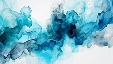 Blue ink in water on a white background. Abstract background for design.の素材