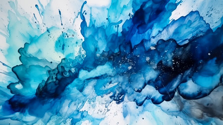 Abstract blue watercolor splash background. Blue ink in water. Ink in water.の素材