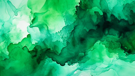 Abstract green watercolor background. Hand-drawn illustration. Alcohol ink.の素材