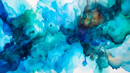 Abstract background with blue ink in water. Cloud of ink in water.の素材
