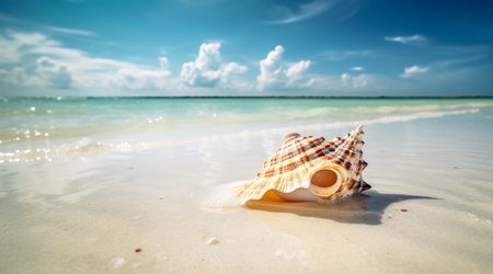 Landscape with shells on tropical beach. Generative AIの素材