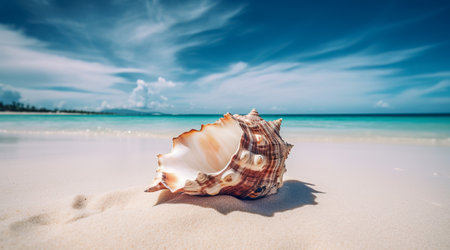Landscape with shells on tropical beach. Generative AIの素材