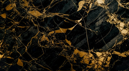 black marble background with yellow veins. Generative AIの素材