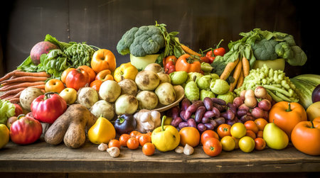 Composition with assorted raw organic vegetables. Detox diet. Generative AIの素材