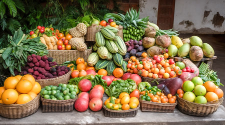 Composition with assorted raw organic vegetables. Detox diet. Generative AIの素材