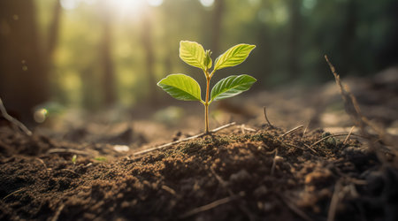 young plant growing in garden with sunlight. Generative AIの素材
