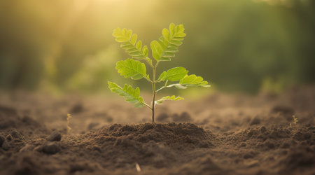 young plant growing in garden with sunlight. Generative AIの素材