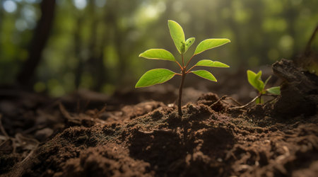 young plant growing in garden with sunlight. Generative AIの素材
