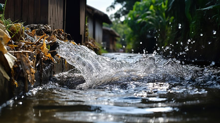 Water pollution in river because industrial not treat water before drain. Generative AIの素材