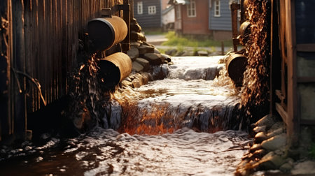 Water pollution in river because industrial not treat water before drain. Generative AIの素材