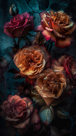 rose flower in dark background. beautiful floral background. Generative AIの素材