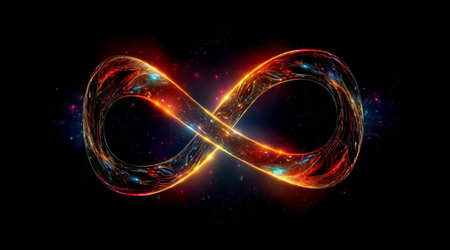 Colorful infinity shape background. infinity symbol. design for advertisement. Generative AIの素材