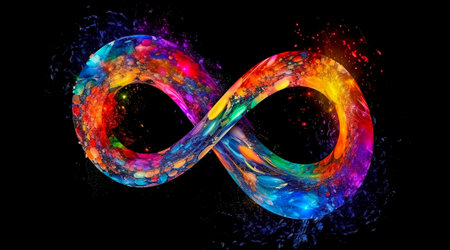 Colorful infinity shape background. infinity symbol. design for advertisement. Generative AIの素材