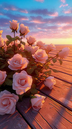 Blooming flowers festive background. pastel and soft bouquet floral. Generative AIの素材