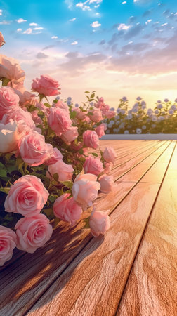 Blooming flowers festive background. pastel and soft bouquet floral. Generative AIの素材