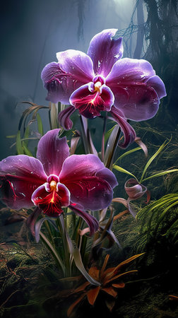 Abstract background with orchid flowers. illustration. Generative AIの素材