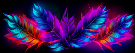 natural abstraction background banner leaves neon colors. Generative AIの素材