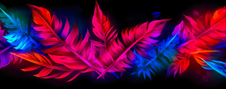 natural abstraction background banner leaves neon colors. Generative AIの素材
