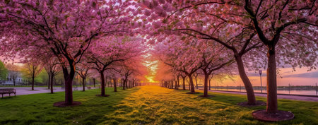 Cherry blossoms at sunset in Washington, DC, USA.の素材