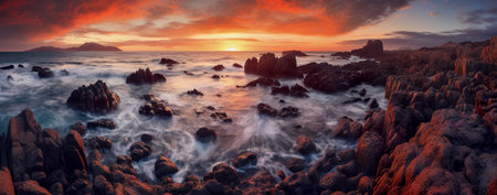Beautiful sunset over the sea. Panoramic seascape.の素材