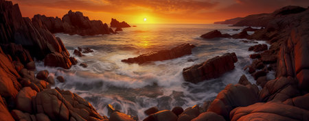 Beautiful seascape. Sunrise over the sea. 3d renderの素材