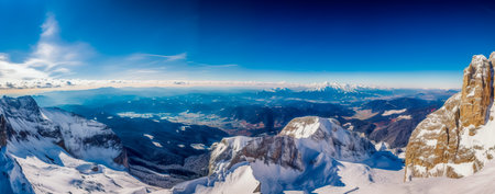 Panoramic view of Dolomites mountains in winter, Italyの素材