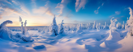 Fantastic winter panorama. Dramatic overcast sky. Beauty world.の素材