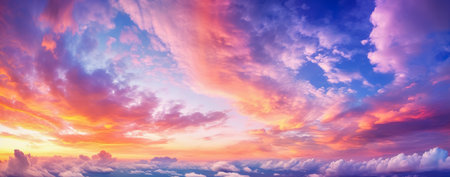 Sky sunset background panorama concept. Empty beautiful sky panoramic view twilight time. Generative AIの素材