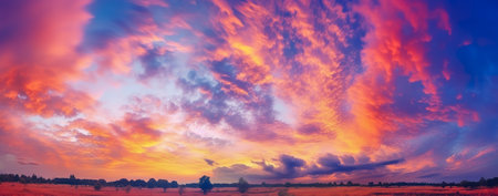 Sky sunset background panorama concept.Empty beautiful sky panoramic view twilight time. Generative AIの素材