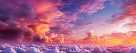 Sky sunset background panorama concept.Empty beautiful sky panoramic view twilight time. Generative AIの素材