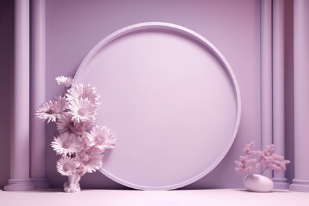Realistic purple 3D cylinder pedestal podium background. Abstract minimal scene for products stage showcase. Generative AIの素材