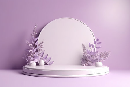 Realistic purple 3D cylinder pedestal podium background. Abstract minimal scene for products stage showcase. Generative AIの素材