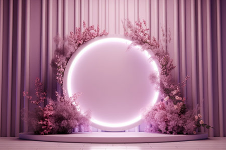 Realistic purple 3D cylinder pedestal podium background. Abstract minimal scene for products stage showcase. Generative AIの素材