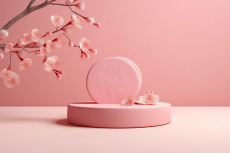 Modern background platform with pink glass podium. stand show cosmetic product. Generative AIの素材