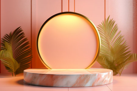 Modern background platform with pink glass podium. stand show cosmetic product. Generative AIの素材