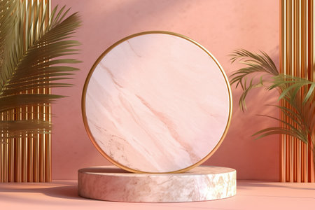 Modern background platform with pink glass podium. stand show cosmetic product. Generative AIの素材