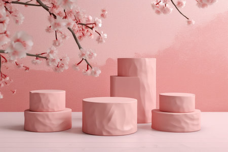 Modern background platform with pink glass podium. stand show cosmetic product. Generative AIの素材