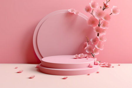 Modern background platform with pink glass podium. stand show cosmetic product. Generative AIの素材