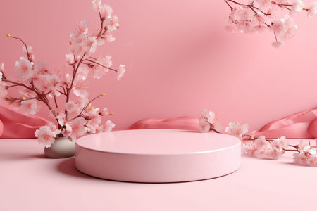 Modern background platform with pink glass podium. stand show cosmetic product. Generative AIの素材