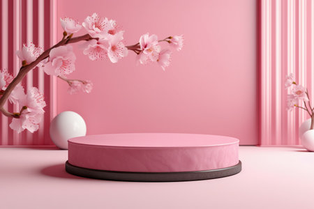 Modern background platform with pink glass podium. stand show cosmetic product. Generative AIの素材