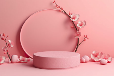 Modern background platform with pink glass podium. stand show cosmetic product. Generative AIの素材