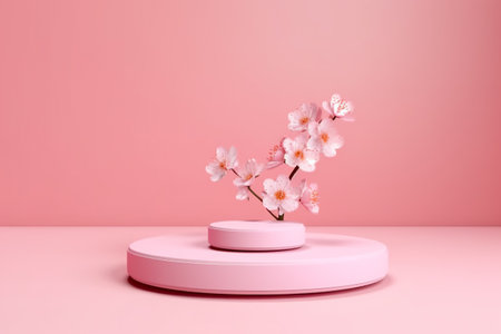 Modern background platform with pink glass podium. stand show cosmetic product. Generative AIの素材
